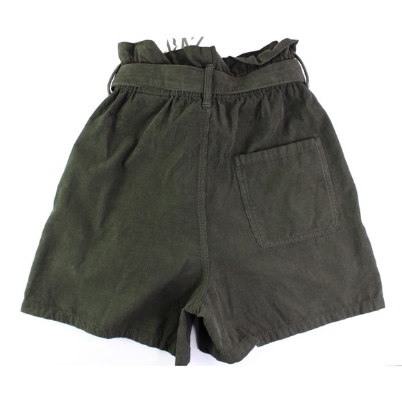 Zara NWT Baggy Paperbag Corduroy Green Tie Shorts 32/ 00 - Picture 10 of 12